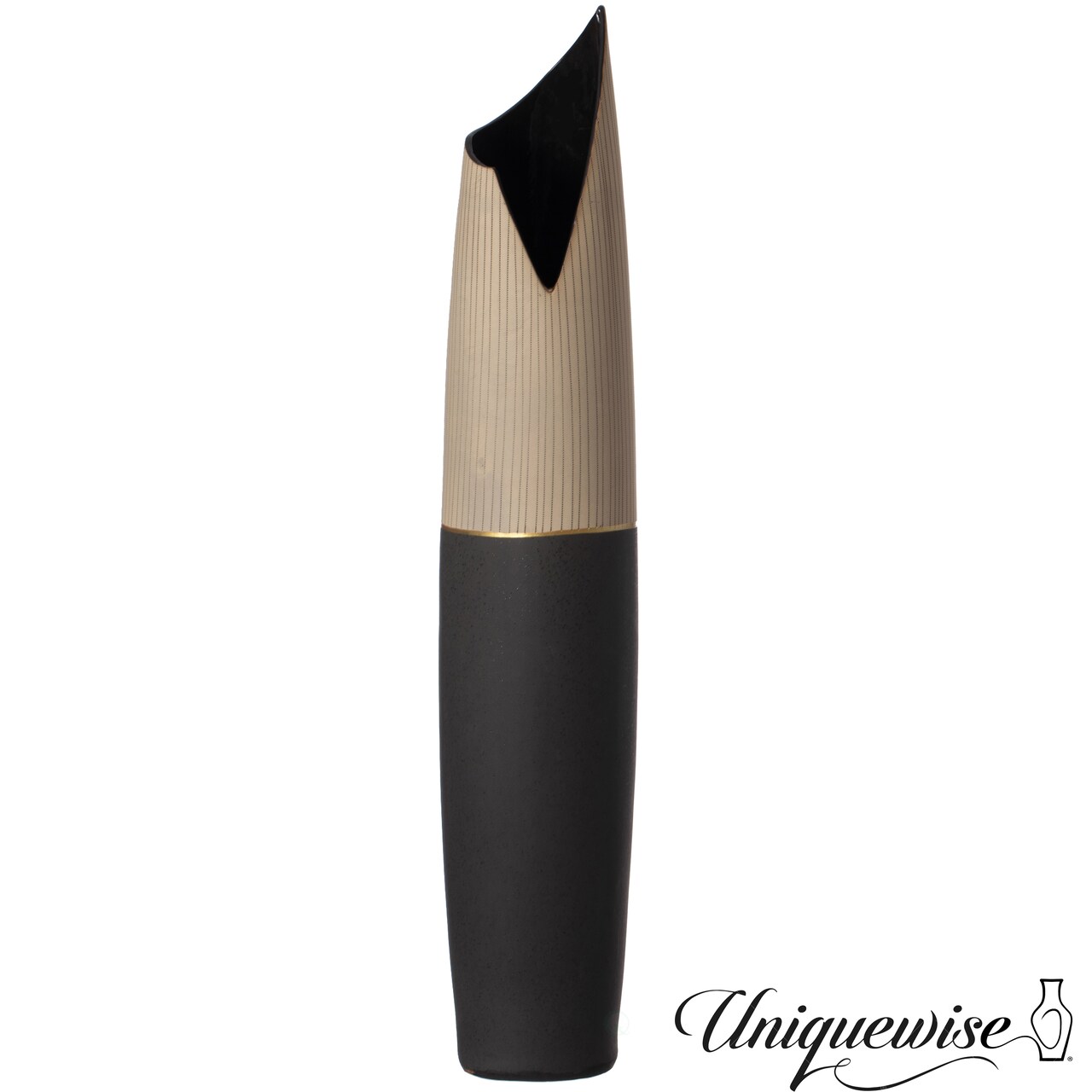 Freestanding Ceramic Floor Vase - Handcrafted Beige Polka Dot Striped Top and Black Bottom, Large Waterproof Vase for Tall Floral Arrangements, Unique Shaped Flower Holder